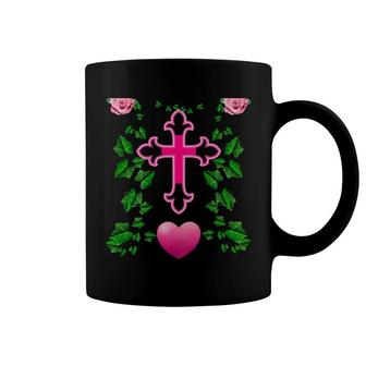 Pretty Cross Rose Heart Love Hanging Ivy Floral Coffee Mug | Mazezy
