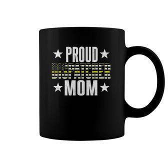 Proud 911 Dispatcher Mom American Flag Rescue Thin Gold Line Coffee Mug | Mazezy