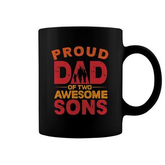 Proud Dad Of Two Awesome Sons Father's Day Dad And Sons Silhouette Retro Coffee Mug | Mazezy