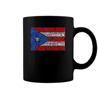 Puerto Rican Flag With Towns And Cities Of Puerto Rico Gift Coffee Mug | Mazezy
