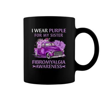 Purple Classic Car Ribbon Flowers Fibromyalgia Awareness I Wear Purple For My Sister Coffee Mug | Mazezy