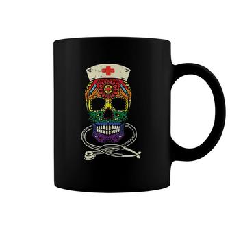 Rainbow Nurse Sugar Skull Mexican Gay Pride Flag Lgbt Coffee Mug | Mazezy