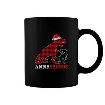 Red Plaid Amma Dinosaur & Kid Christmas Light Santa Hat Coffee Mug | Mazezy