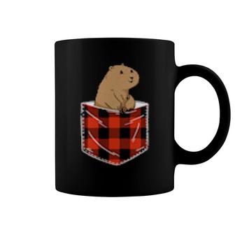 Red Plaid Checkered Rodent Chilling In Pocket Animal Rodent Coffee Mug | Mazezy