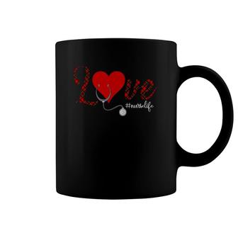 Red Plaid Heart Love Nurse Life Nursing Clinical Rn Lpn Coffee Mug | Mazezy