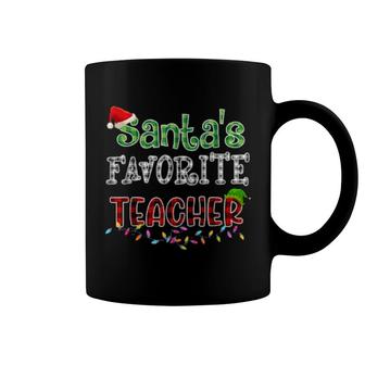 Red Plaid Santa's Favorite Teacher Elf Hat Christmas Coffee Mug | Mazezy
