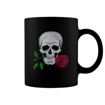 Red Rose Skull Head Face Coffee Mug | Mazezy