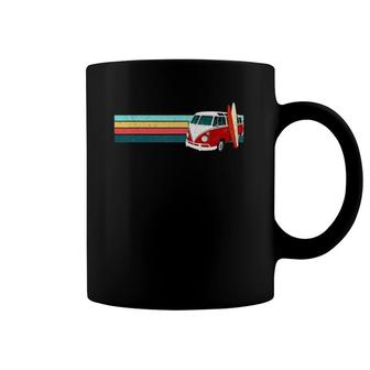 Red Vintage Surf Camper Van Surfboard Van Retro Stripe Coffee Mug | Mazezy
