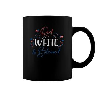 Red White & Blessed 4Th Of July Patriotic America Flag Cute Coffee Mug | Mazezy