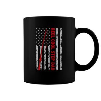 Reel Cool Step Dad Fishing American Flag Gift For Fisherman Coffee Mug | Mazezy