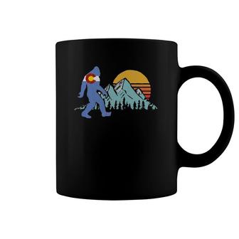 Retro Bigfoot Sun Mountain State Flag Of Colorado Graphic Coffee Mug | Mazezy
