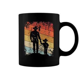 Retro Vintage Cowboy Father With Son Wearing Hats And Boots Coffee Mug | Mazezy