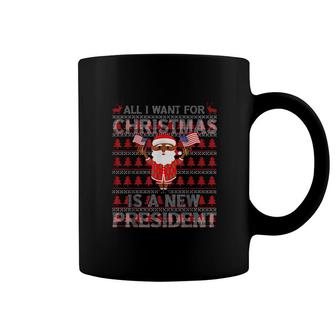 Santa Clau Hold American Flag All I Want For Christmas Is A New President Ugly Christmas Sweat Coffee Mug | Mazezy