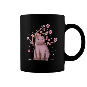 Scottish Fold Cat Japanese Sakura Cherry Blossom Flower Coffee Mug | Mazezy