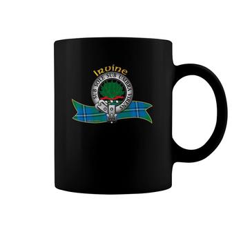 Scottish Irvine Of Drum Clan Tartan Crest A Sheaf Of Holly Coffee Mug | Mazezy