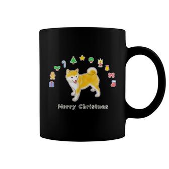 Shiba Inu Dog & Christmas Symbols Pixel Art Coffee Mug | Mazezy