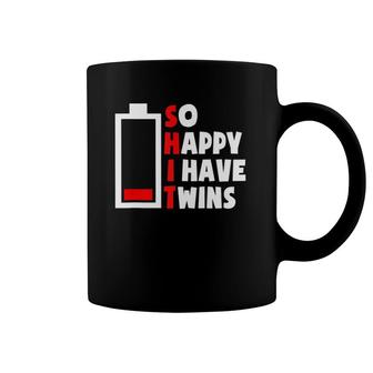 So Happy I Have Twins Tired Twin Mom Dad Low Battery Parent Coffee Mug | Mazezy
