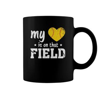 Softball Mom Grandmother Heart Is On That Field Coffee Mug | Mazezy