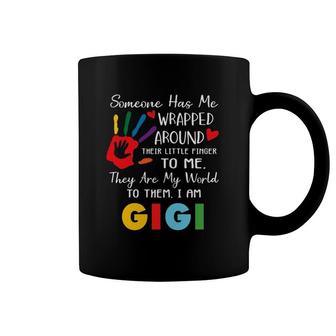 Someone Has Me Wrapped Arround Their Little Finger To Me Gigi Grandma Colors Hand Coffee Mug | Mazezy
