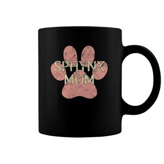 Sphynx Mom Pink Distressed Cat Paw Print Cat Mom Coffee Mug | Mazezy