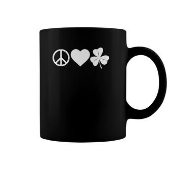 St Patrick's Day Art - Peace Love Shamrock Symbols Coffee Mug | Mazezy