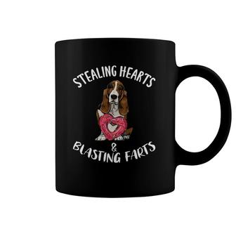 Stealing Hearts Blasting Farts Basset Hound Valentine's Day Coffee Mug | Mazezy