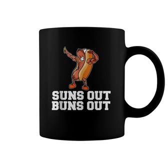 Suns Out Buns Out Funny Hot Dog Cartoon Coffee Mug | Mazezy