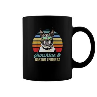 Sunshine Boston Terriers Dog Retro Sunset Beach Vibe Tee Coffee Mug | Mazezy