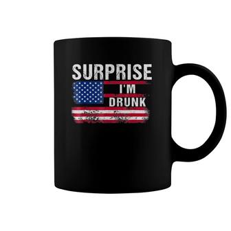 Surprise I'm Drunk Funny American Flag Drinking Coffee Mug | Mazezy