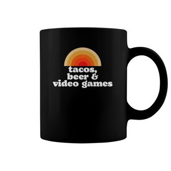 Tacos, Beer & Video Game Funny Retro Gamer Vintage Gaming Coffee Mug | Mazezy
