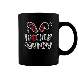 Teacher Bunny Apple Bunny Ears Buffalo Plaid Easter Coffee Mug | Mazezy