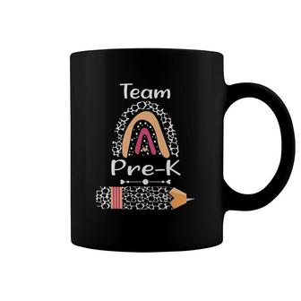 Team Pre-K Teacher Squad Cow Print Pattern Rainbow Coffee Mug | Mazezy