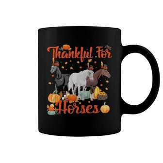 Thankful For Horses, Funny Horses , Autumn Pumpkin , Cute Horse Hat Gift, Autumn Horses Coffee Mug | Mazezy