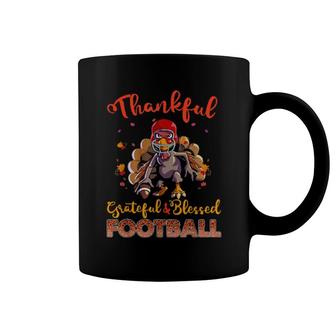 Thankful Grateful Blessed Football Plaid Turkey Thanksgiving Coffee Mug | Mazezy