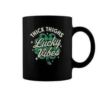 Thick Thighs Lucky Vibes Buffalo Plaid Saint Patrick's Day Coffee Mug | Mazezy