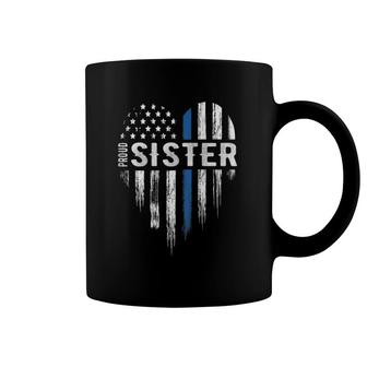 Thin Blue Line Heart Proud Sister Police Design On Back Coffee Mug | Mazezy