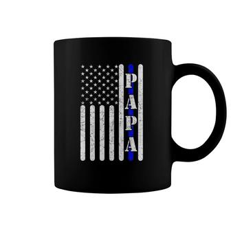 Thin Blue Line Papa Vintage Police American Flag Father's Day Coffee Mug | Mazezy