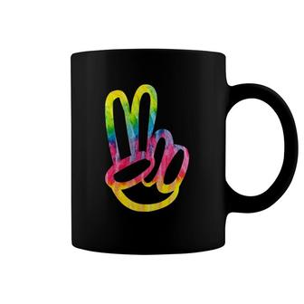 Tie Dye 60S 70S Hippie Halloween Costume Finger Peace Sign Coffee Mug | Mazezy