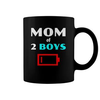 Tired Mom Of 2 Boys Funny Mother With Two Sons Low Battery Coffee Mug | Mazezy