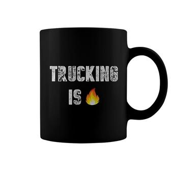 Trucking Is Fire Emoticon Trucker Coffee Mug | Mazezy