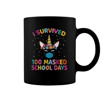 Unicorn I Survived 100 Masked School Days Teacher Kids Girls Coffee Mug | Mazezy