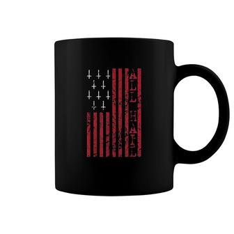 Upside Down Cross American Flag All Hail Coffee Mug | Mazezy