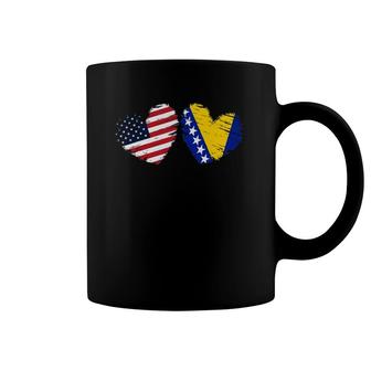 Usa Bosnia And Herzegovina Flag Heart Bosnian American Coffee Mug | Mazezy