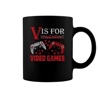 V Is For Video Games Funny Valentine's Day Gamer Boy Men Kids Coffee Mug | Mazezy CA