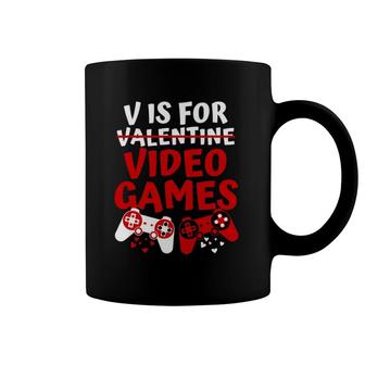 V Is Video Games Valentine's Day Gamer Boy Men Coffee Mug | Mazezy