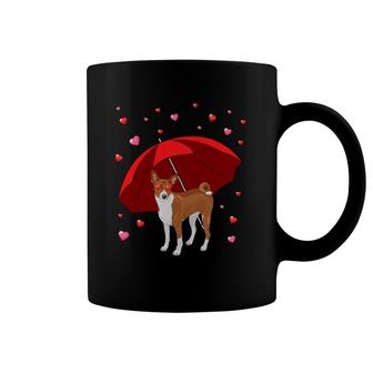 Valentines Basenji Dog Raining Hearts Valentine's Day Coffee Mug | Mazezy