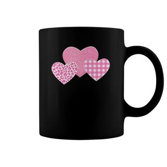 Valentine's Day Pink Leopard Buffalo Plaid Hearts Kids Girls Coffee Mug | Mazezy AU