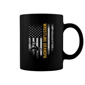 Vintage American Flag Wrestling Grandpa Silhouette Wrestler Coffee Mug | Mazezy