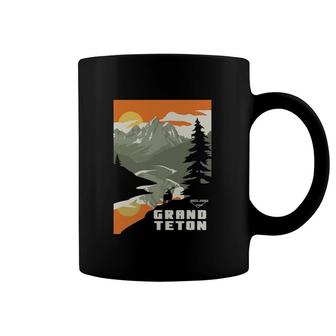 Vintage American Wyoming Grand Teton Travel Poster Gift Coffee Mug | Mazezy