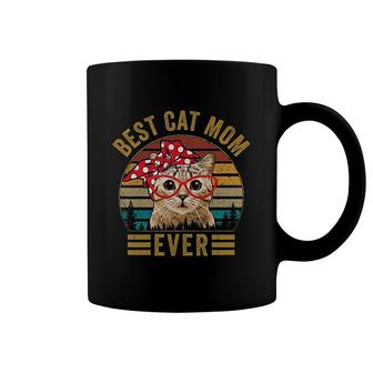 Vintage Best Cat Mom Ever Cat With Red Bandana Red Glasses Coffee Mug - Thegiftio UK